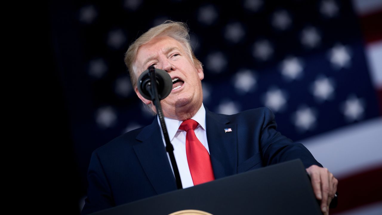 US President Donald Trump speaks during a "Make America Great Again" rally at Aaron Bessant Amphitheater in Panama City Beach, Florida on May 8, 2019. (Photo by Brendan Smialowski / AFP)        (Photo credit should read BRENDAN SMIALOWSKI/AFP/Getty Images)