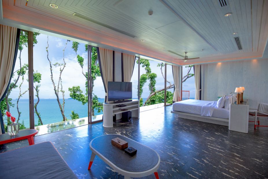 <strong>Master bedroom: </strong>Each room its own distinct design vibe, though all of them offer killer views of the Andaman Sea. 