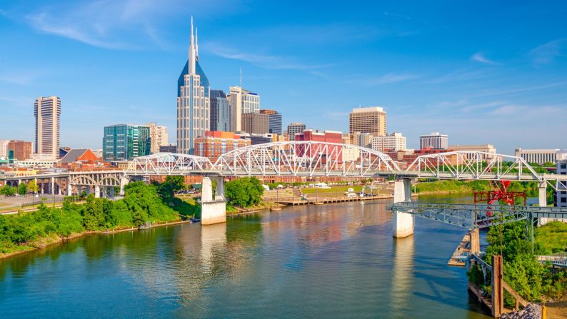 <strong>Nashville, Tennessee:</strong> This pedestrian bridge on the picturesque Cumberland River is about a 30-minute walk from the World War II Memorial -- with lots of interesting things to see in between.