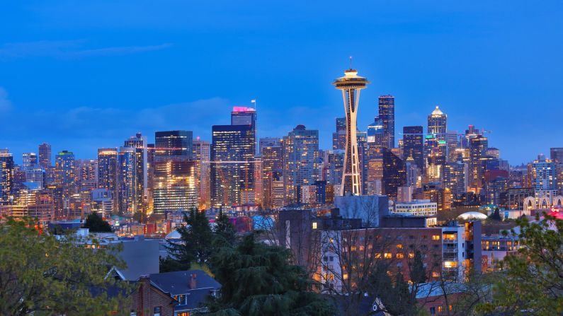 <strong>Seattle, Washington:</strong> Kerry Park makes a great perch for enjoying Seattle's skyline after sunset. The city's Northwest FolkLife Festival is just one draw here over Memorial Day weekend.