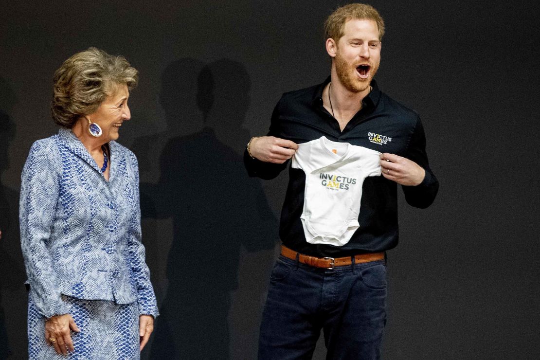 The Duke of Sussex was presented with an Invictus Games onesie for his newborn son Archie by Princess Margriet of The Netherlands.