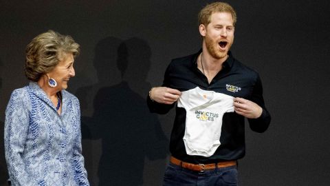 The Duke of Sussex was presented with an Invictus Games onesie for his newborn son Archie by Princess Margriet of The Netherlands.