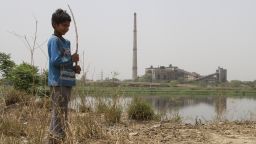 The son of small farm holder Mohammad Mujabir stands by the Yamuna River in New Delhi on May 8, 2019. 