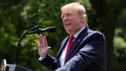 WASHINGTON, DC - MAY 06:  U.S. President Donald Trump speaks as he hosts the U.S. Military Academy football team, the Army Black Knights, in the Rose Garden of the White House May 6, 2019 in Washington, DC. President Trump hosted the Commander-in-Chief's trophy champion to honor their win in 2018.  (Photo by Alex Wong/Getty Images)