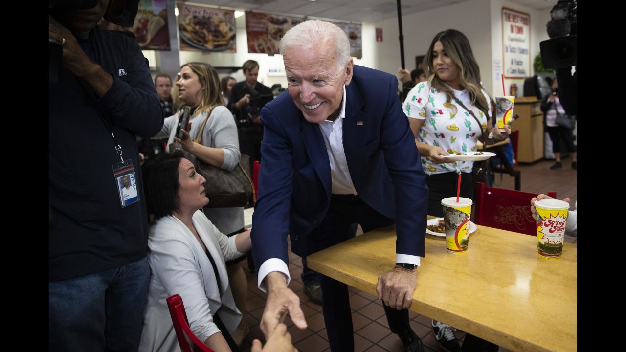 Democratic presidential candidate <a href="http://www.cnn.com/2016/12/06/politics/gallery/biden-vice-presidency/index.html" target="_blank">Joe Biden</a> shakes hands while visiting a fast-food restaurant in Los Angeles on Wednesday, May 8.