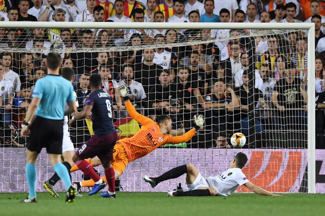 Alexandre Lacazette scored Arsenal's second goal of the night in Valencia.