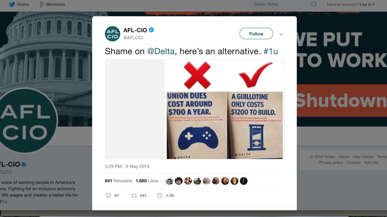 Carolyn Bobb, a spokeswoman for the AFL-CIO, said the organization did not create the image, but rather found it on the internet and tweeted it.