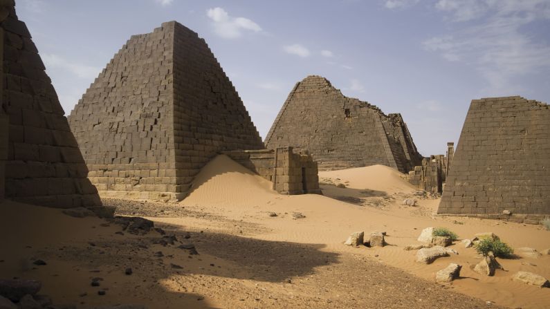<strong>Nubian Pyramids, Meroë, Sudan:</strong> In Sudan, these three black-stoned pyramids are an incredible sight. Smaller than their Egyptian counterparts, they're the resting place of royals of the Kingdom of Kush.