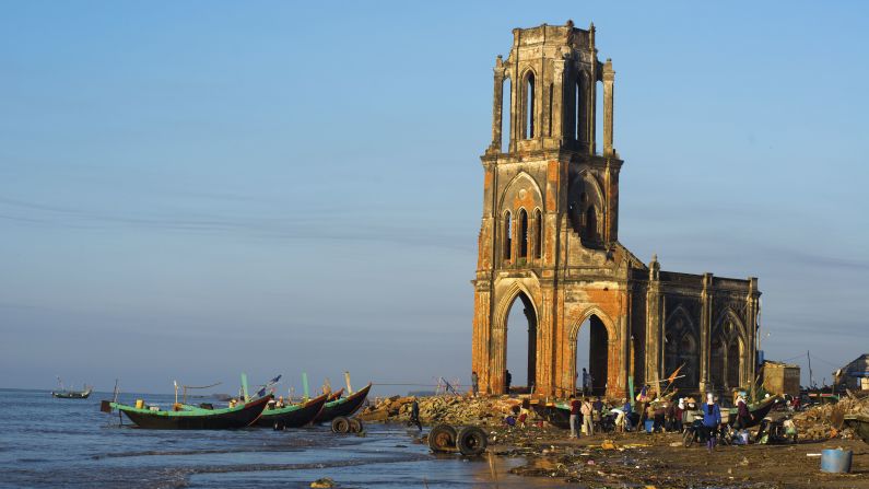 <strong>Trai Tim Church, Nam Dinh, Vietnam</strong>: This Catholic Church was built in 1927, when Vietnam was part of part of colonial France. It's not functioned as a church since 1996, but it's frame and bell tower still partly stands.