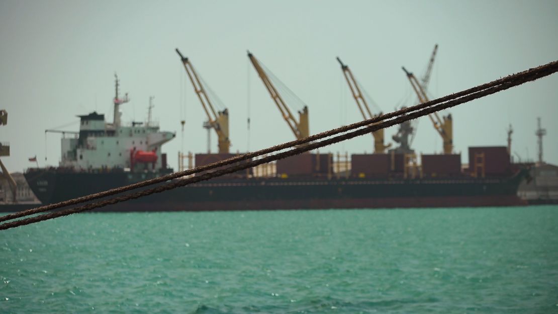 A  ship at the docks in Hodeidah, Yemen.