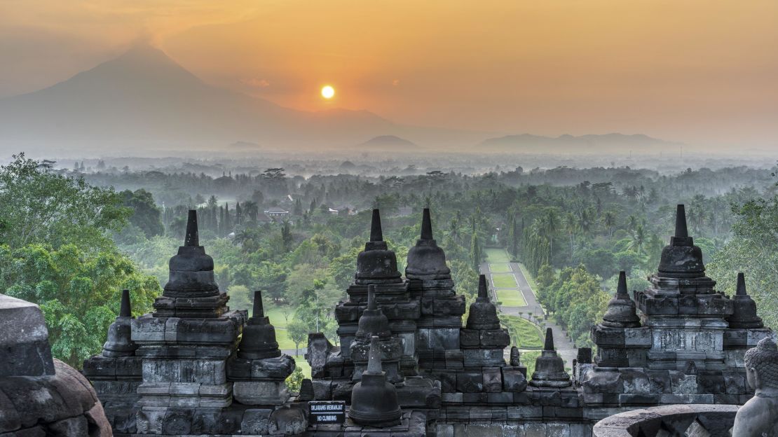 Borobudur, Central Java, Indonesia is the world's largest Buddhist temple was built in roughly 824CE.