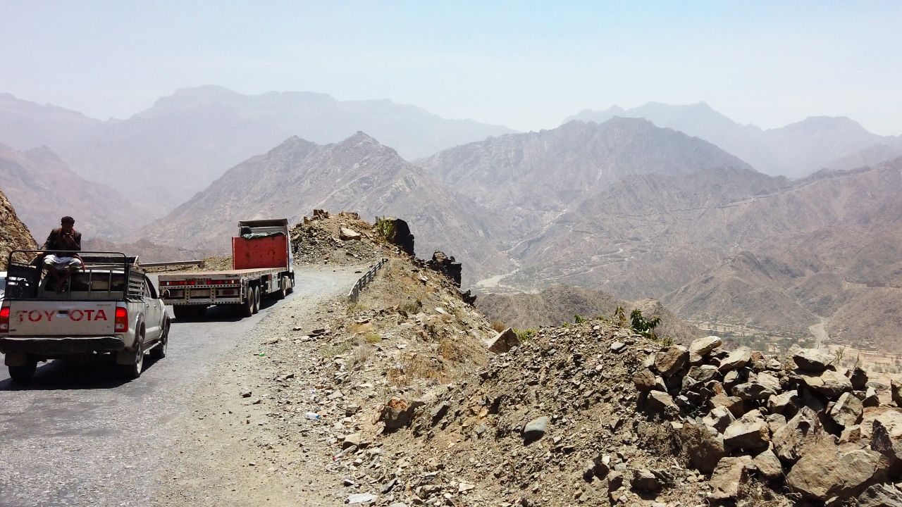 Aid has to be trucked up steep roads from the port to needy communities living in the mountains. 