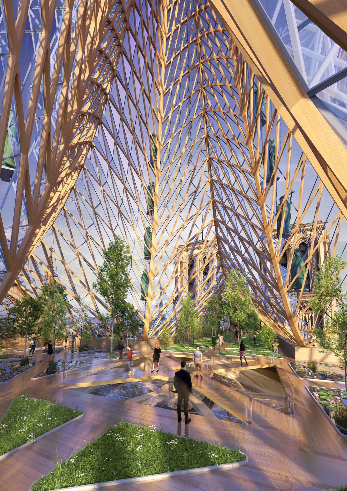 The cathedral could host an urban farm which produces food for local people.