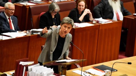 Leader of the Opposition in the Senate, Senator Penny Wong, speaks against a motion in the Senate on June 20, 2018 in Canberra.