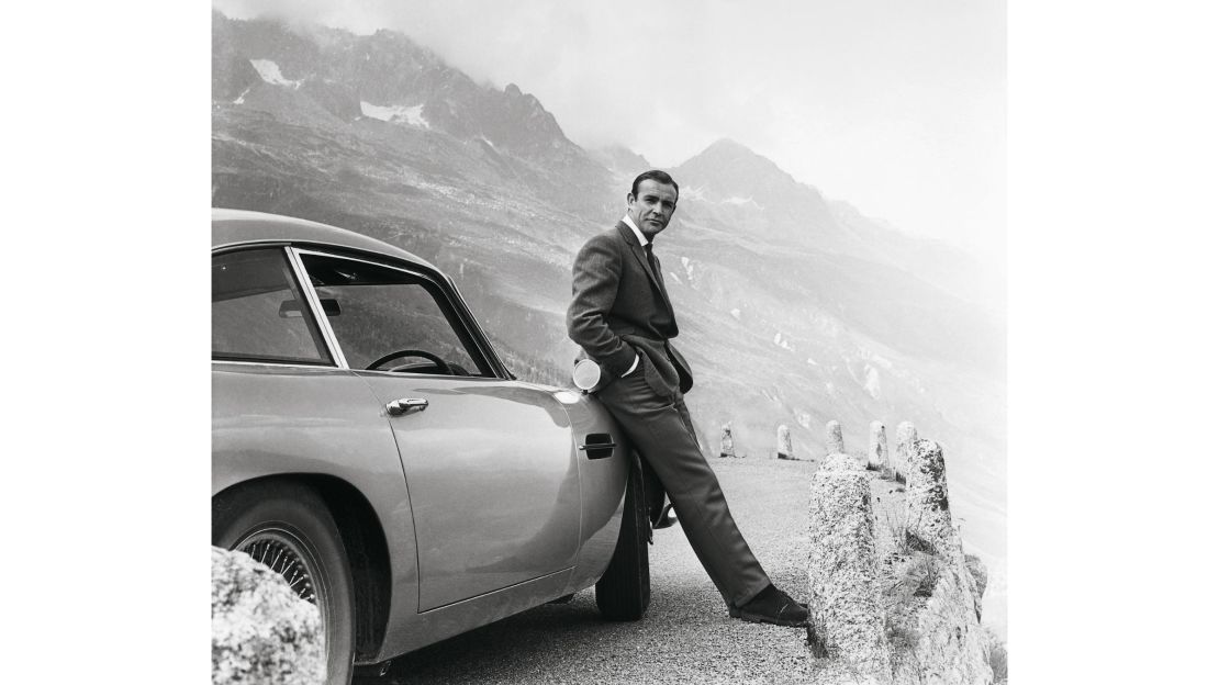 Sean Connery with the 1964 Aston Martin DB5 used in the movie "Goldfinger."