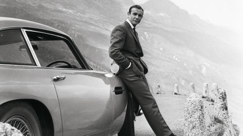 Sean Connery with the 1964 Aston Martin DB5 used in the movie "Goldfinger."