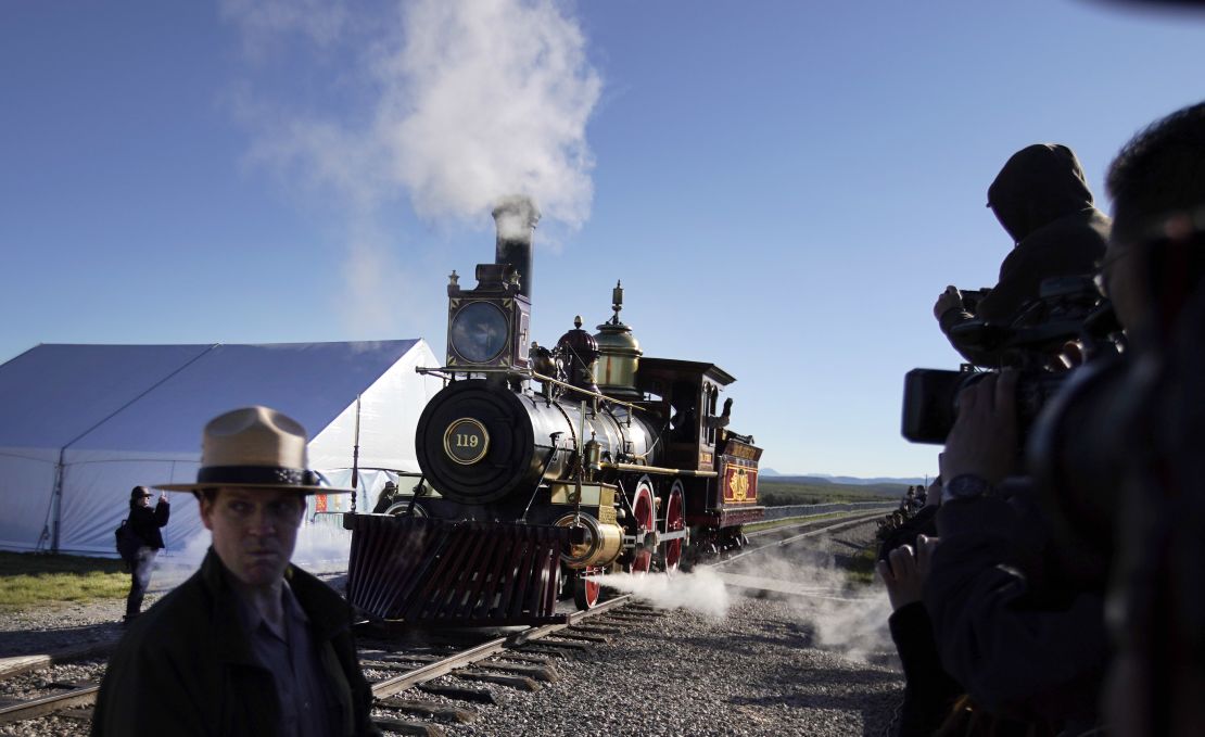 The 119 steam engine appears in the 150th anniversary of the Golden Spike Ceremony on May 10.