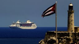 TOPSHOT - A Royal Caribbean cruise sails into the Havana harbour, on May 6, 2019. - The activation of Chapter III of the Helms-Burton Act that seeks to intensify the US blockade against Cuba will particularly affect the self-employed sector by limiting the trips of Americans to the island. In April, US President Donald Trump ramped up pressure on Cuba with new restrictions on US travel and remittances and a green light to lawsuits over seized property as he vowed to rid Latin America of leftists. (Photo by Yamil LAGE / AFP)        (Photo credit should read YAMIL LAGE/AFP/Getty Images)
