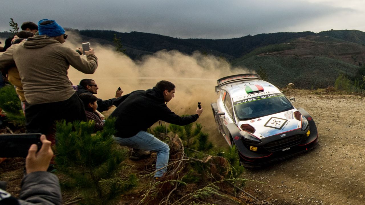 Italian driver Lorenzo Bertelli steers his M-Sport Ford WRT with his compatriot co-driver Simone Scattolin during the SS12 of the WRC Chile 2019 near Pelun, Chile on May 11, 2019. 