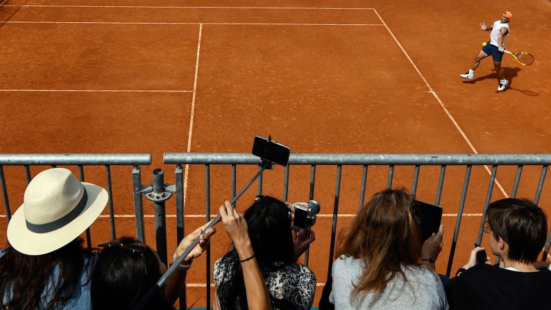 Spain's Rafael Nadal attends a training session during the ATP Madrid Open at the Caja Magica in Madrid on May 7, 2019. 