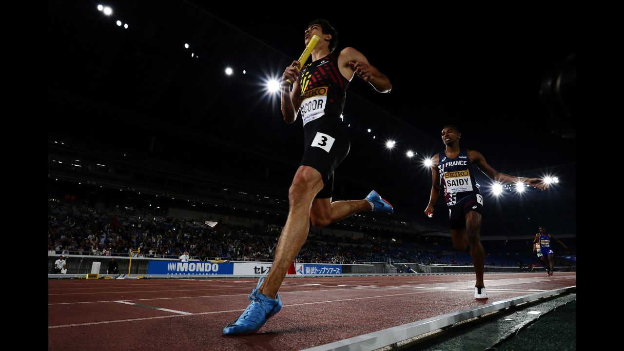 Jonathan Sacoor of Belgium competes during round one of the Men's 4x400m relay on day one of the IAAF World Relays at Nissan Stadium on May 11, 2019, in Yokohama, Kanagawa, Japan. 