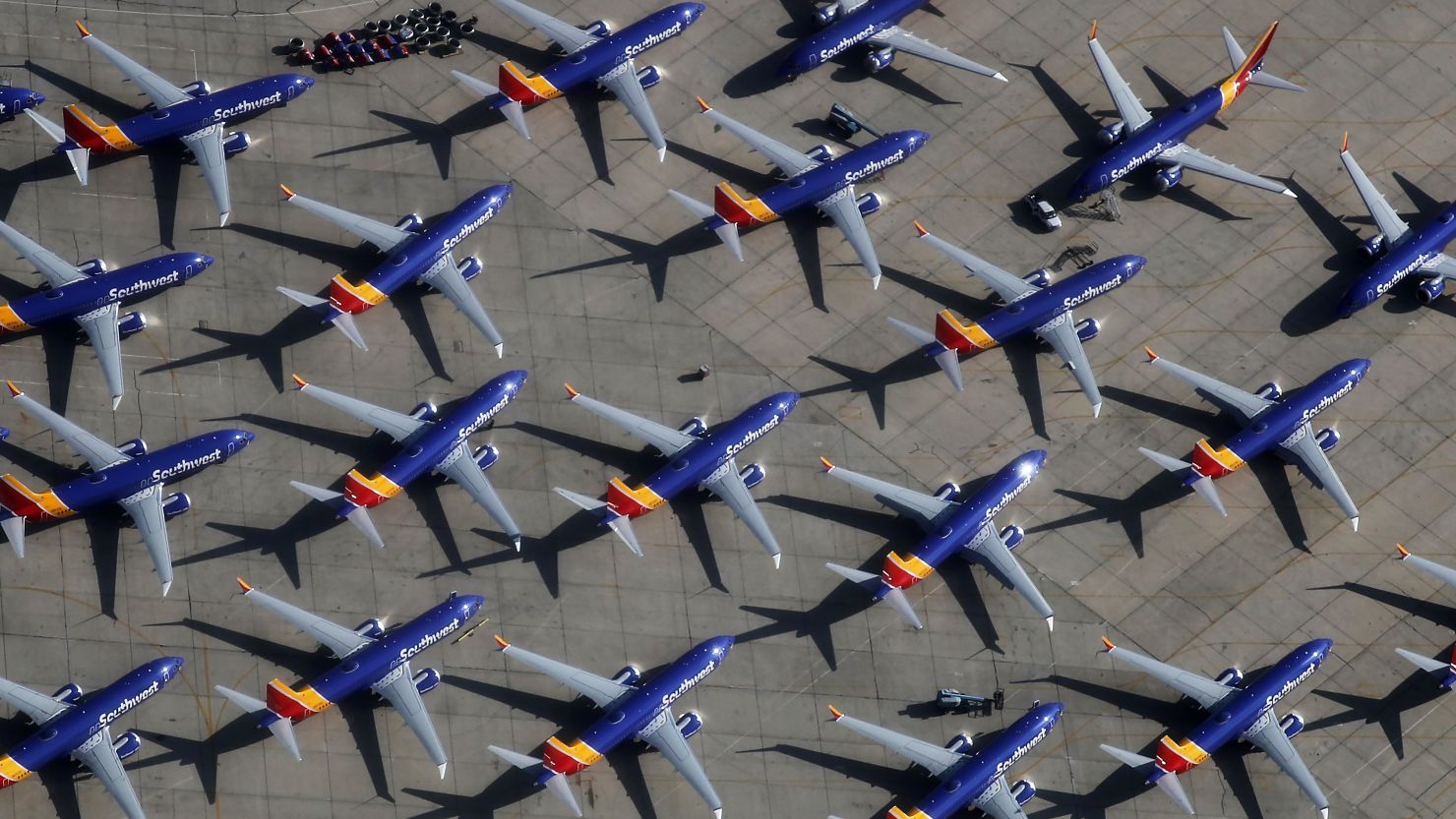 A number of Southwest Airlines Boeing 737 MAX aircraft are parked at Southern California Logistics Airport on March 27, 2019 in Victorville, California. Southwest Airlines is waiting out a global grounding of MAX 8 and MAX 9 aircraft at the airport.  (Photo by Mario Tama/Getty Images)