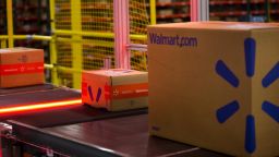 Packages move along a conveyor belt inside a Wal-Mart Stores Inc. fulfillment center in Bethlehem, Pennsylvania, U.S., on Wednesday, March 29, 2017. Wal-Mart Stores Inc. acquired e-commerce startup Jet.com for $3.3 billion in cash and stock. Jet.com Founder and his management team were put in charge of Wal-Mart's entire domestic e-commerce operation, overseeing more than 15,000 employees in Silicon Valley, Boston, Omaha, and its home office in Arkansas. Photographer: Michael Nagle/Bloomberg via Getty Images