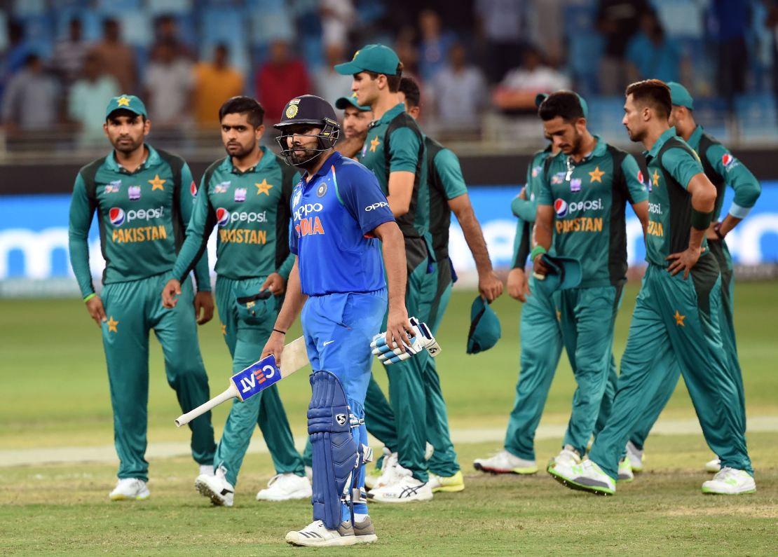 Rohit Sharma, who captained India in Virat Kohli's absence against Pakistan at the 2018 Asia Cup, leaves the field after masterminding his team's victory.