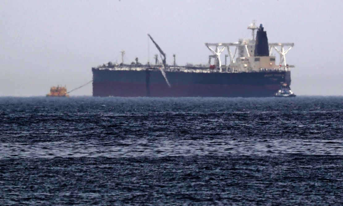 A Monday photo shows the oil tanker "Amjad," one of two Saudi-owned vessels Riyadh says were sabotaged. 