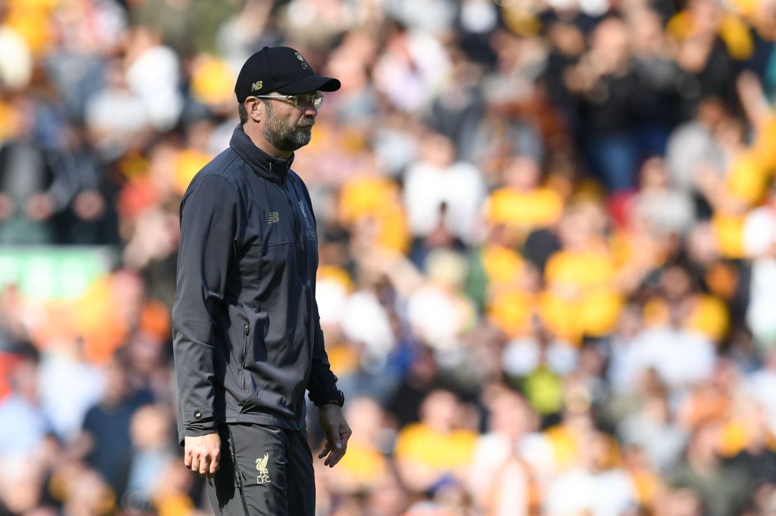 Liverpool's German manager Jurgen Klopp reacts at the end of the match against Wolves.