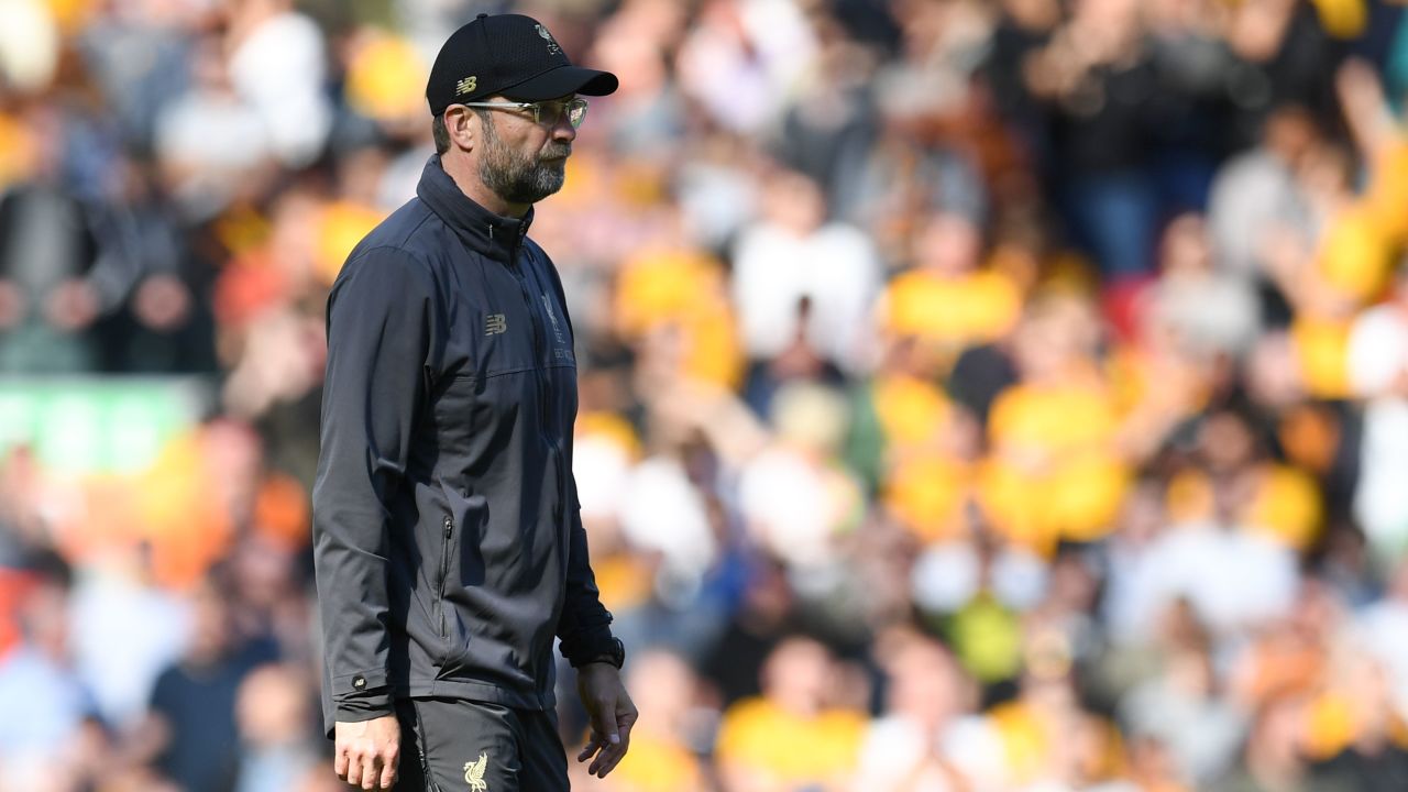 Liverpool's German manager Jurgen Klopp reacts at the end of the match against Wolves.