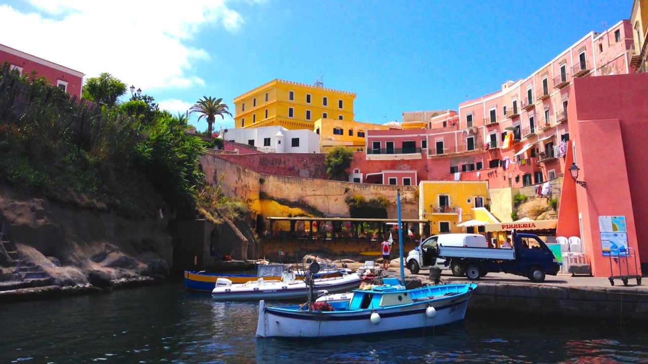 <strong>Ventotene:</strong> Bright orange and pink dwellings, mingle with ancient cisterns and fisheries in this small village on a former prison island.