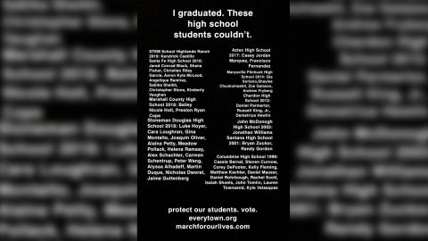Warren's graduation cap has a QR code that sends people to a list of school shooting victims.