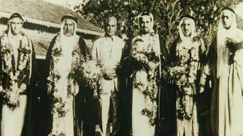 Kuwaiti officials and royal family members visit Shafali Jashanmal's grandfather, Shri Jashanmal, after he retired in Deolali, a hill station in Nashik district, west of India, 1954.