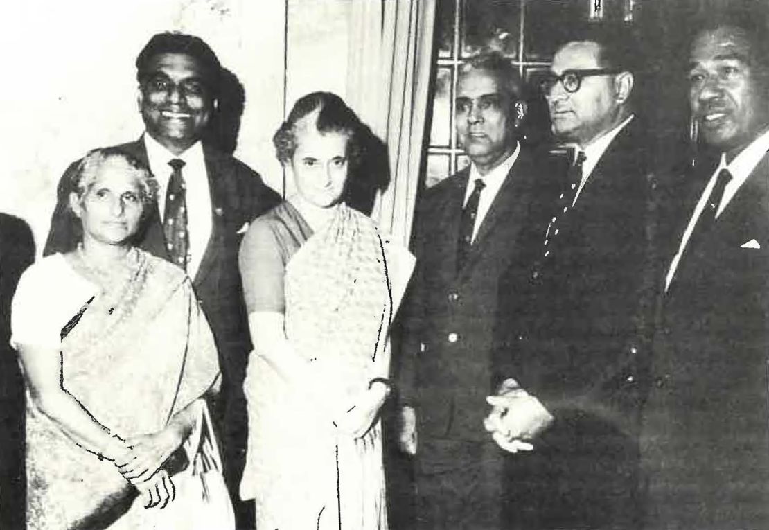 Lisa Singh's grandfather, Ram Jati Singh (fourth from left), meets former Indian PM Indira Gandhi (third from left) in the 1970s.