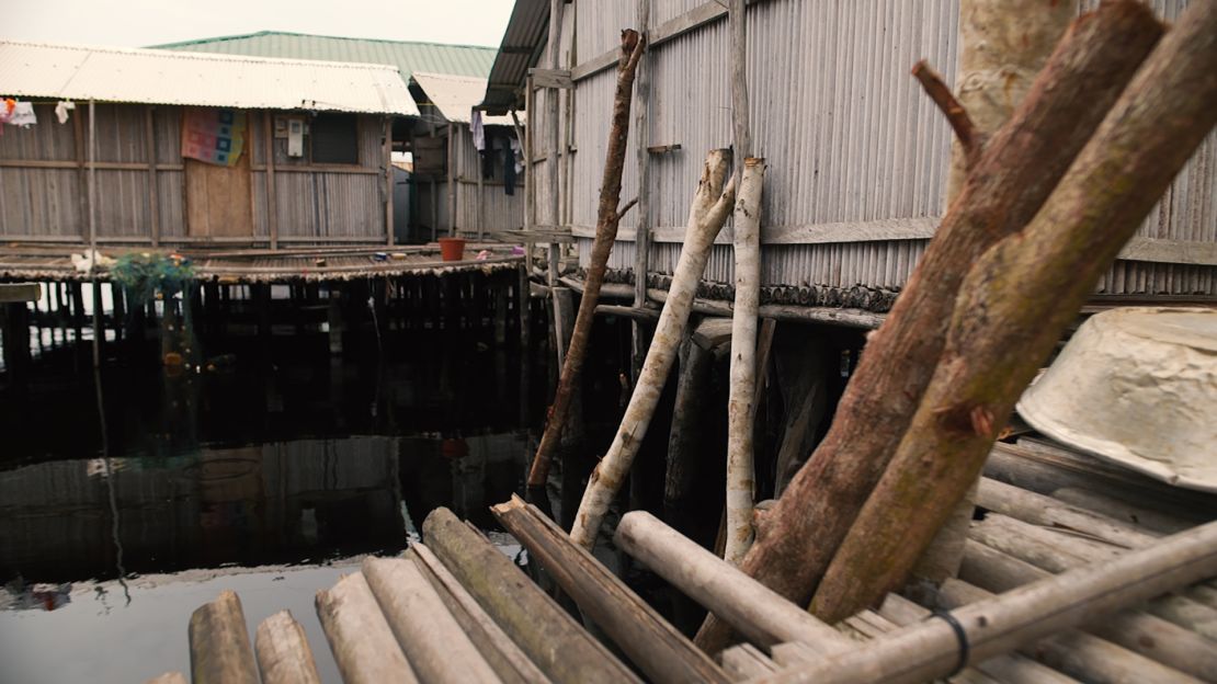 Houses in Nzulezo village are made from raffia palm branches