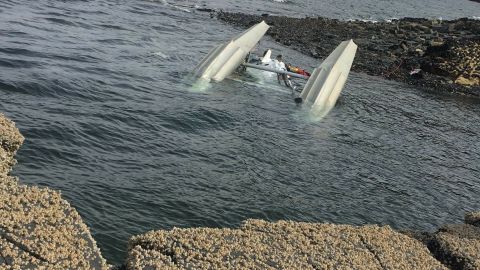 Wreckage from the mid-air collison of the two floatplanes.