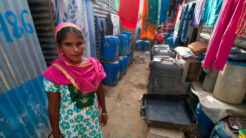 Fatima Bibi is in charge of water distribution for the Vasant Kunj slum.