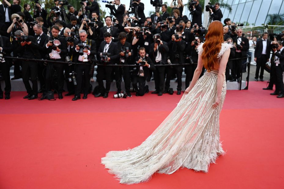 German model Barbara Meier poses in a Ziad Nakad dress.