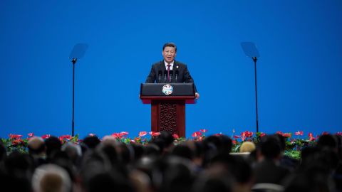 Chinese president Xi Jinping delivers a speech during the opening ceremony of the Conference on Dialogue of Asian Civilizations at the National Convention Center in Beijing on May 15.