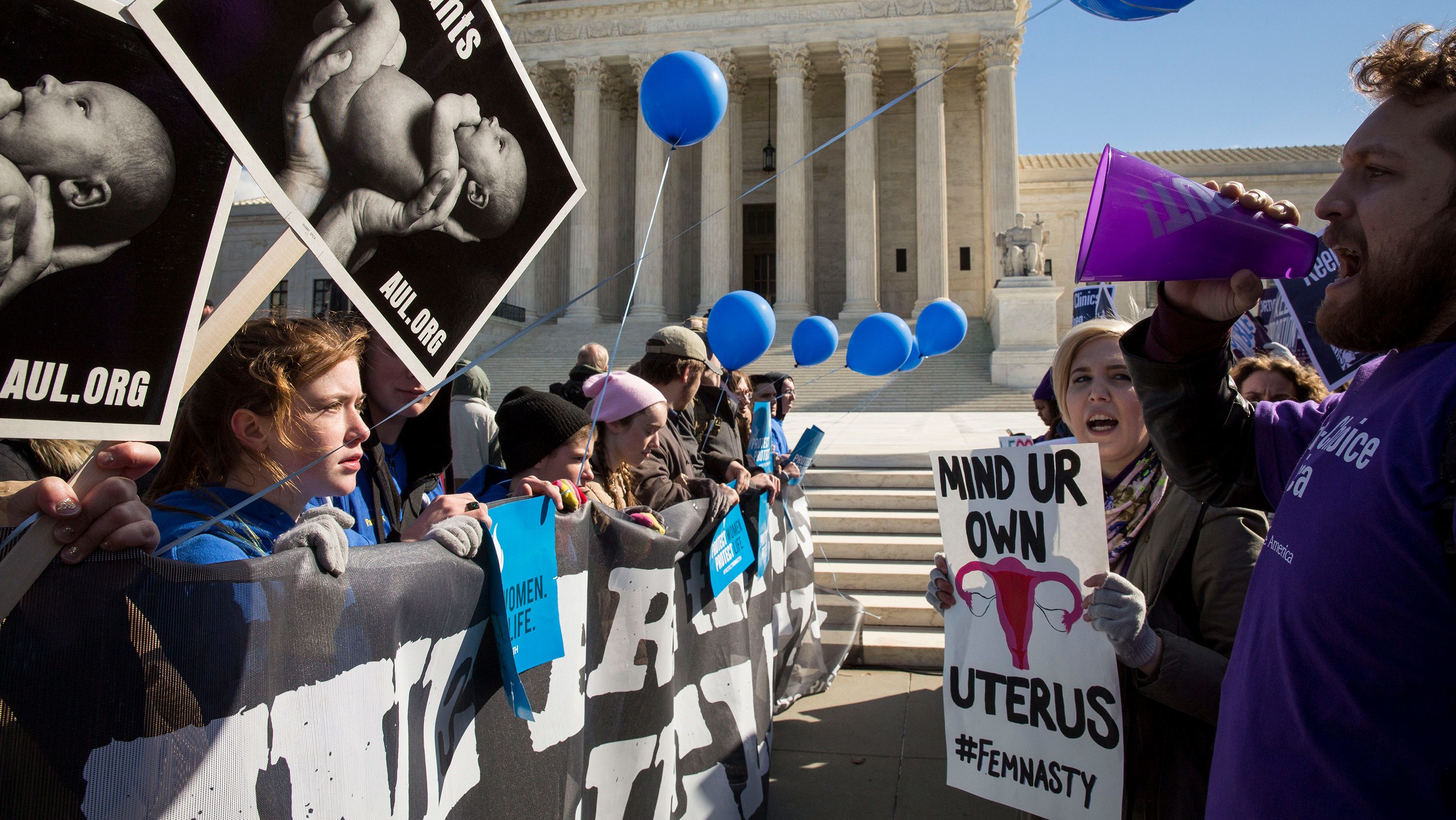 Pro-choice advocates clash with anti-abortion advocates outside the Supreme Court in 2016.