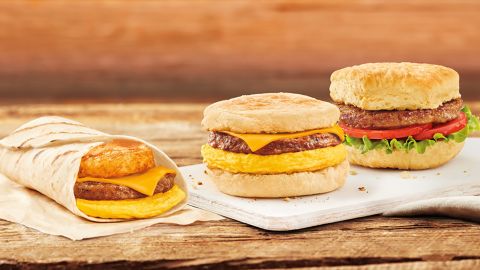 Tim Hortons is selling three breakfast sandwiches with Beyond Meat sausage patties. 
