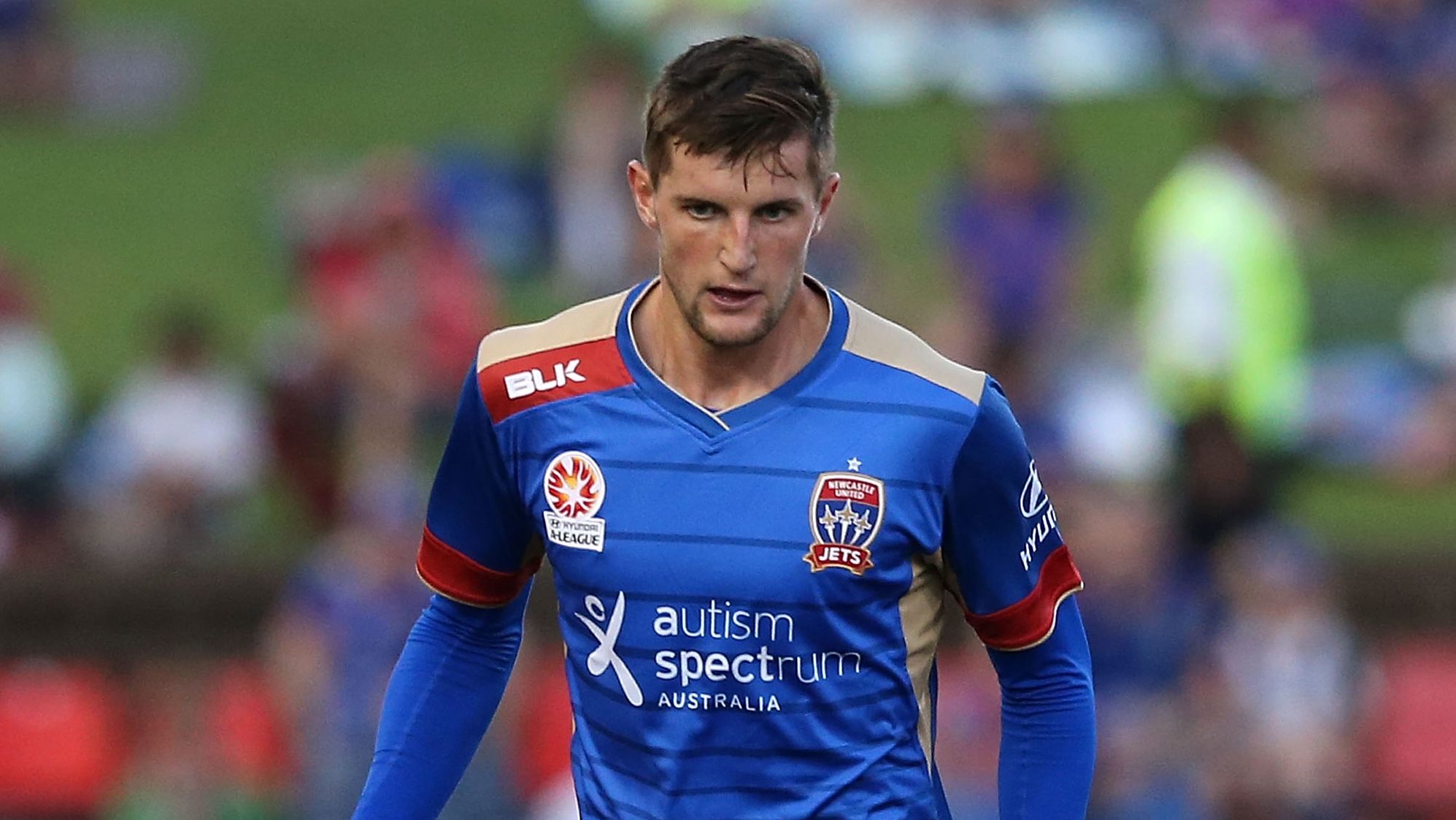 Andy Brennan during the round 25 A-League match between the Newcastle Jets and the Perth Glory at Hunter Stadium on March 26, 2016 in Newcastle, Australia.  