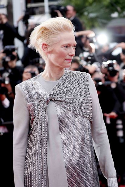 Tilda Swinton looked otherworldly in a floor-length silver gown.