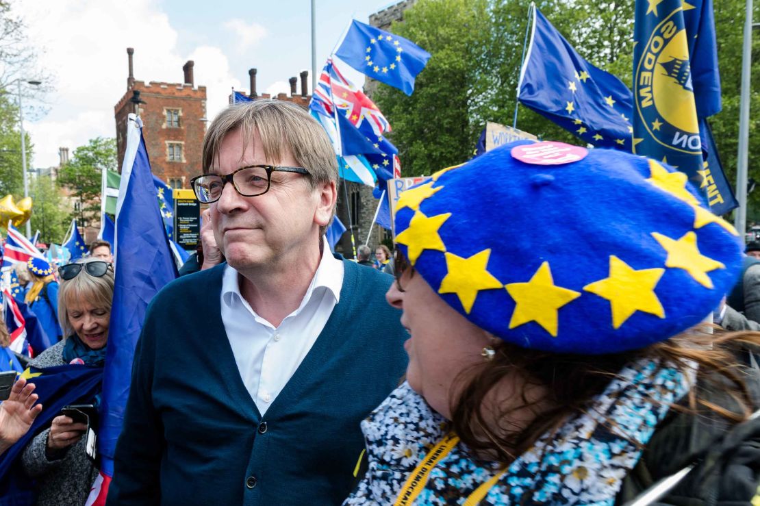 Guy Verhofstadt with a group of European Union supporters protesting against Brexit in London.