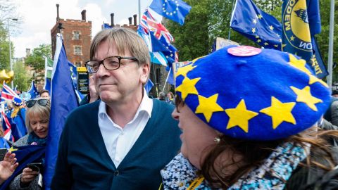 Guy Verhofstadt with a group of European Union supporters protesting against Brexit in London.