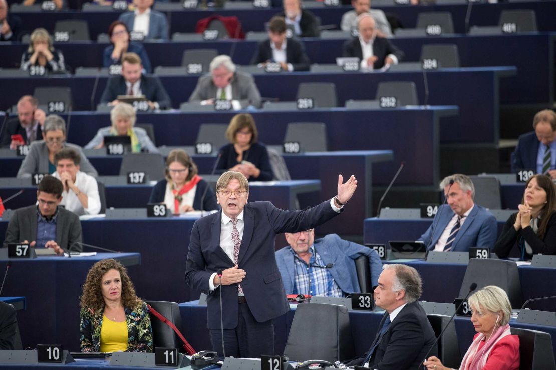 Guy Verhofstadt speaking at the European Parliament in Strasbourg. 