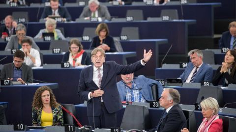 Guy Verhofstadt speaking at the European Parliament in Strasbourg. 