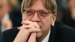 Alliance of liberals and Democrats for Europe (ALDE) group leader and Belgian member of the European Parliament Guy Verhofstadt looks on during the election for the office of the President at the European Parliament in Strasbourg, eastern France, on January 17, 2017. / AFP / FREDERICK FLORIN        (Photo credit should read FREDERICK FLORIN/AFP/Getty Images)