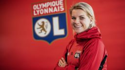 Olympique Lyonnais' Norwegian forward and first woman Ballon d'Or Ada Stolsmo Hegerberg, poses for photographs on February 18, 2019 at the Parc Olylmpique Lyonnais stadium in Decines Charpieu. (Photo by JEFF PACHOUD / AFP)        (Photo credit should read JEFF PACHOUD/AFP/Getty Images)